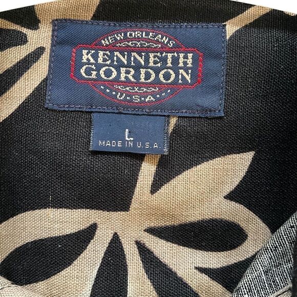 Kenneth Gordon Men's Shirt size L Hawaiian Print Short Sleeve Black and Tan - Picture 13 of 13